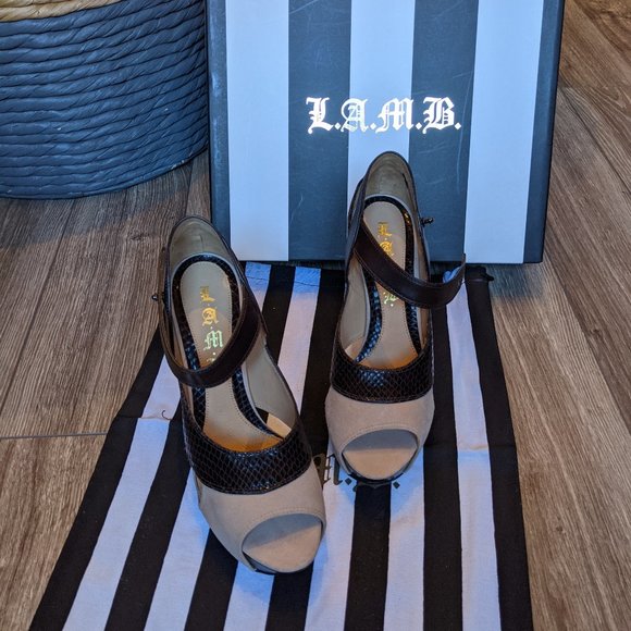 NIB (W6.5) - L.A.M.B Cho Snakeskin + Suede Platform Sandal - Picture 2 of 9